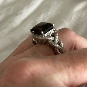 Sterling Silver Braided Ring with Dark Smoky Quartz size 8